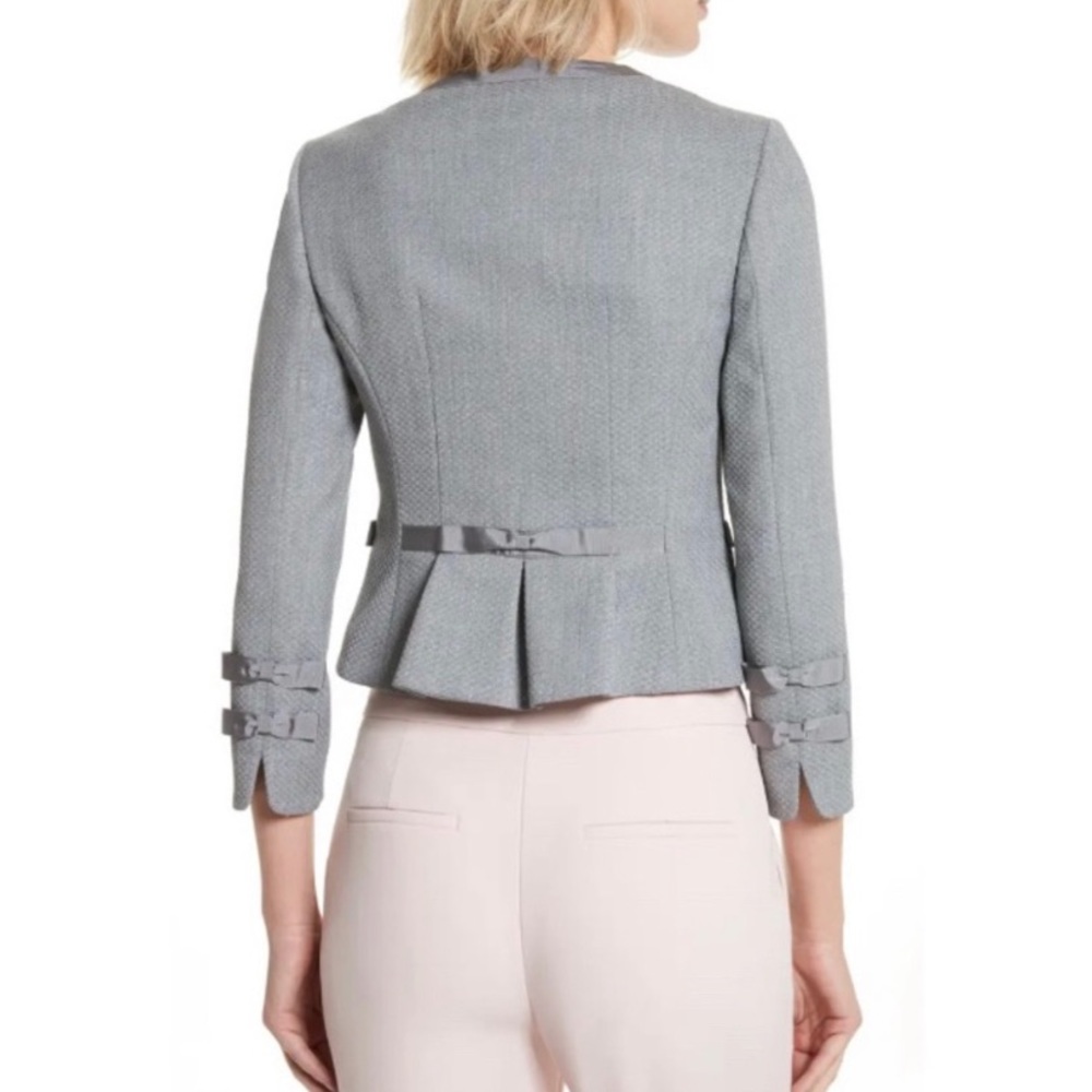 Ted Baker Gray Nadae Bow Detail Crop Jacket Zip Front Quiet Luxury Classic Sz 4 - Picture 9 of 16